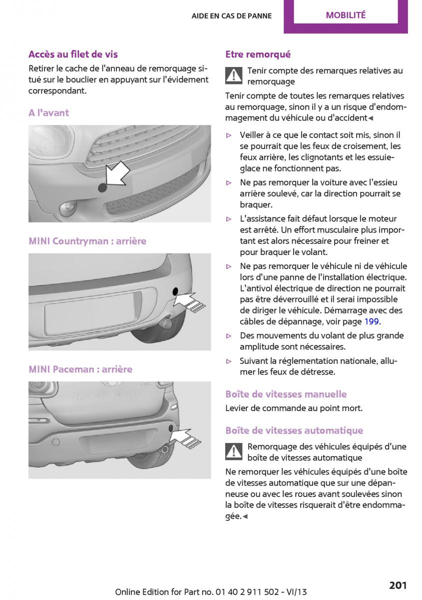 Mini Paceman manuel du proprietaire / page 201