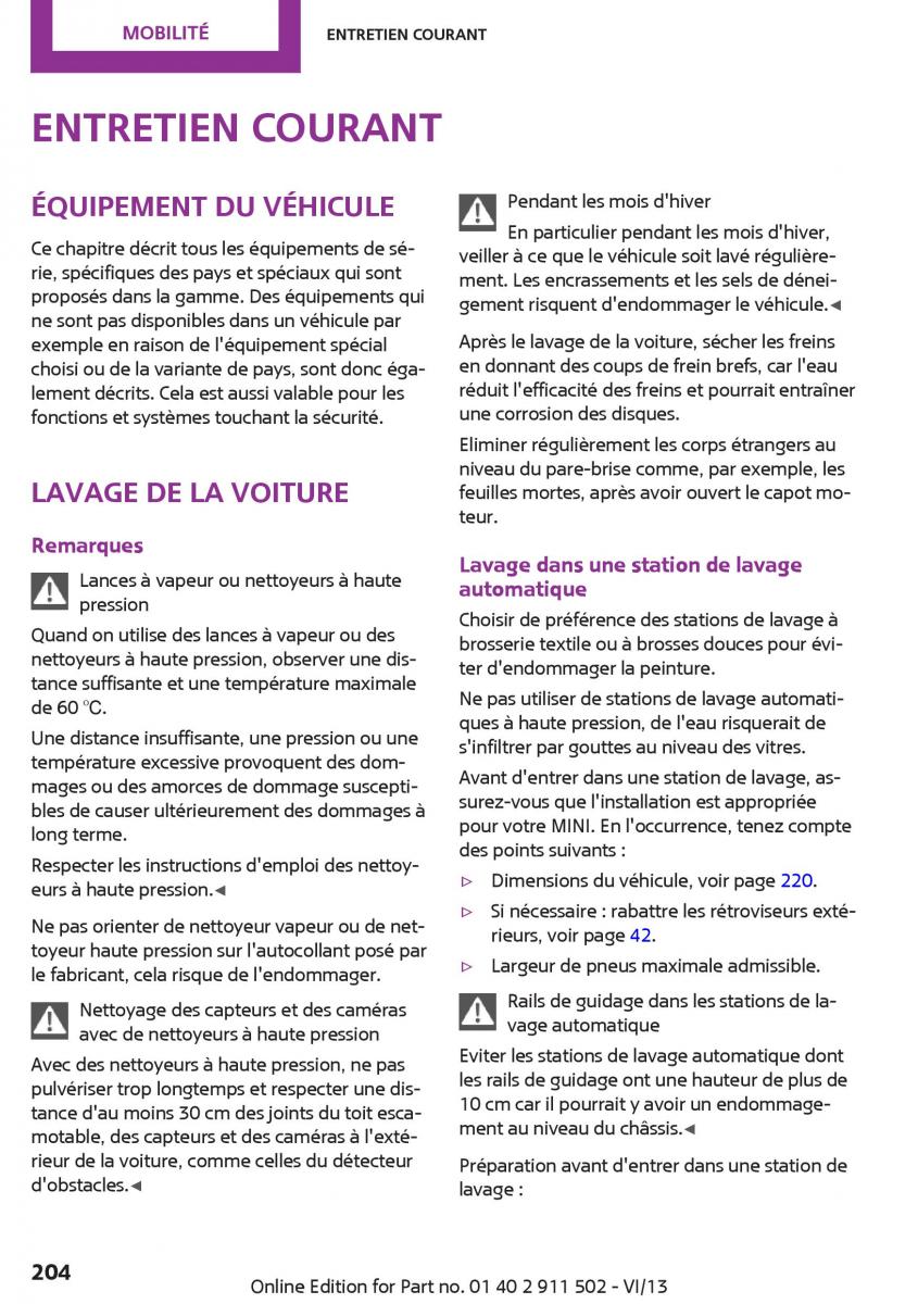 Mini Paceman manuel du proprietaire / page 204