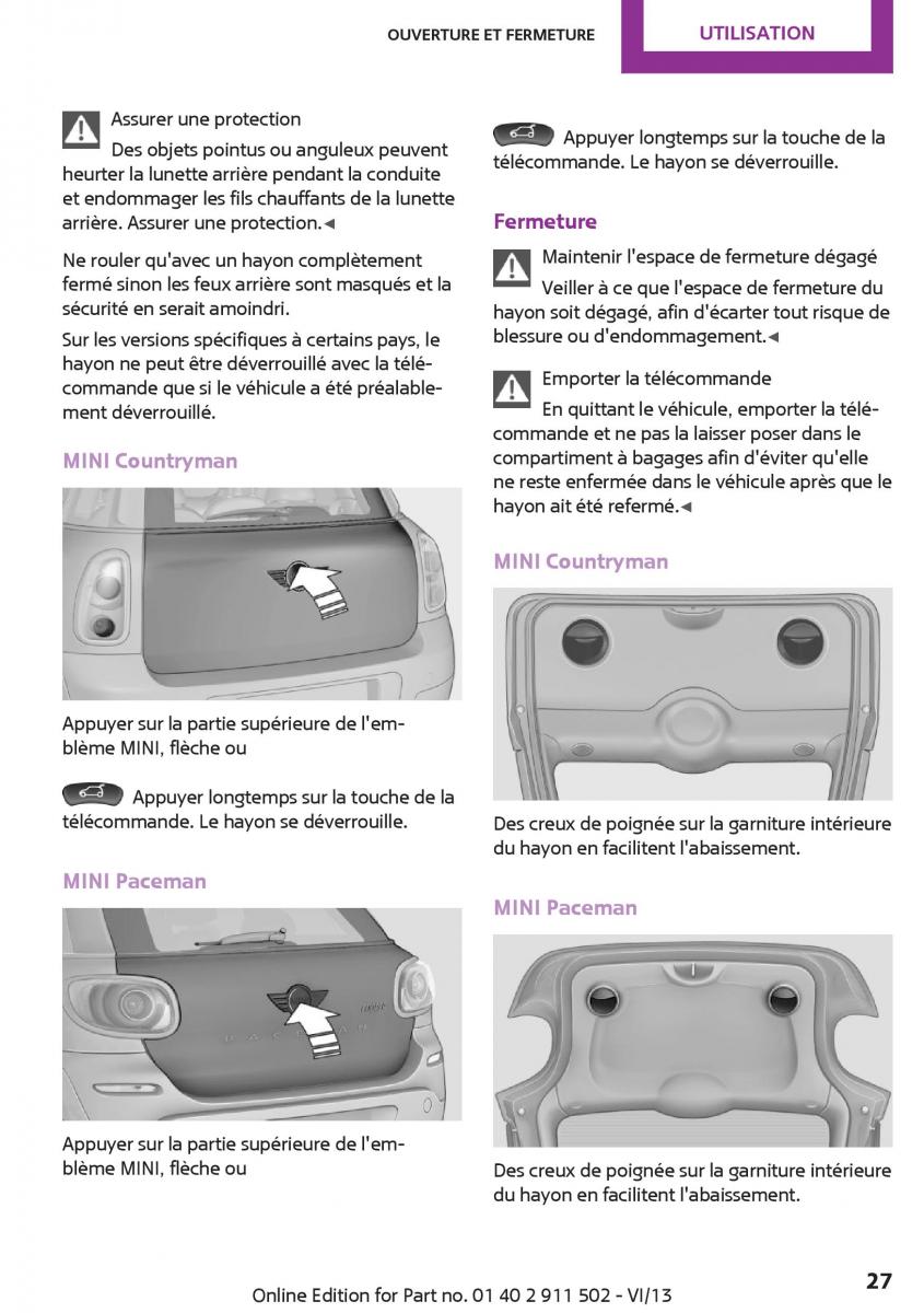 Mini Paceman manuel du proprietaire / page 27