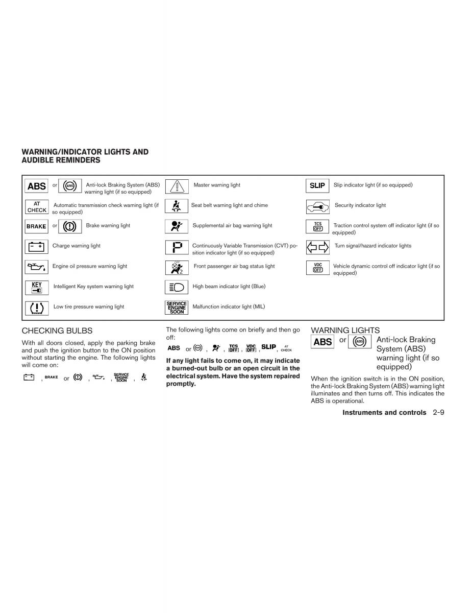 Nissan Altima L32 IV 4 owners manual / page 77