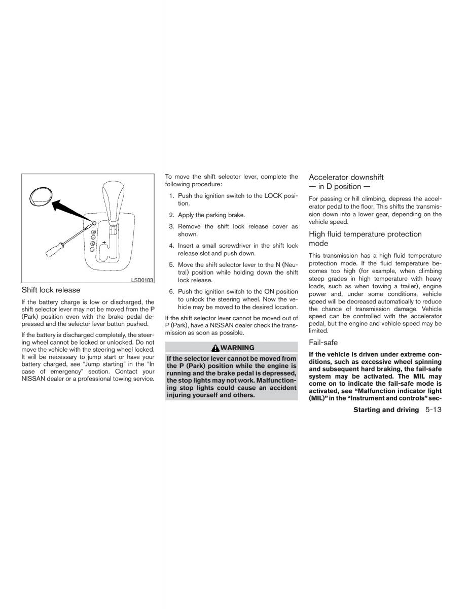 Nissan Altima L32 IV 4 owners manual / page 227