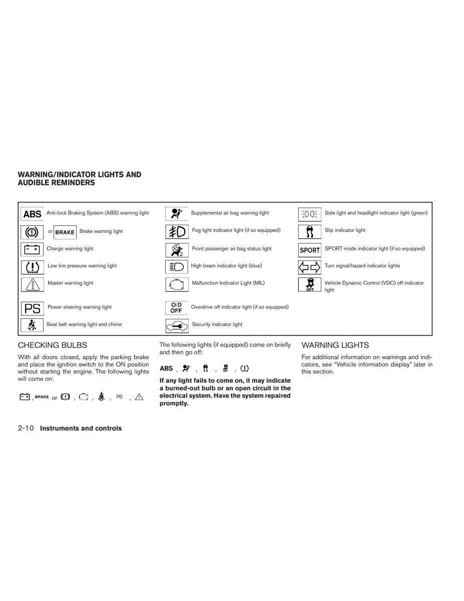 Nissan Altima L33 V 5 owners manual / page 87