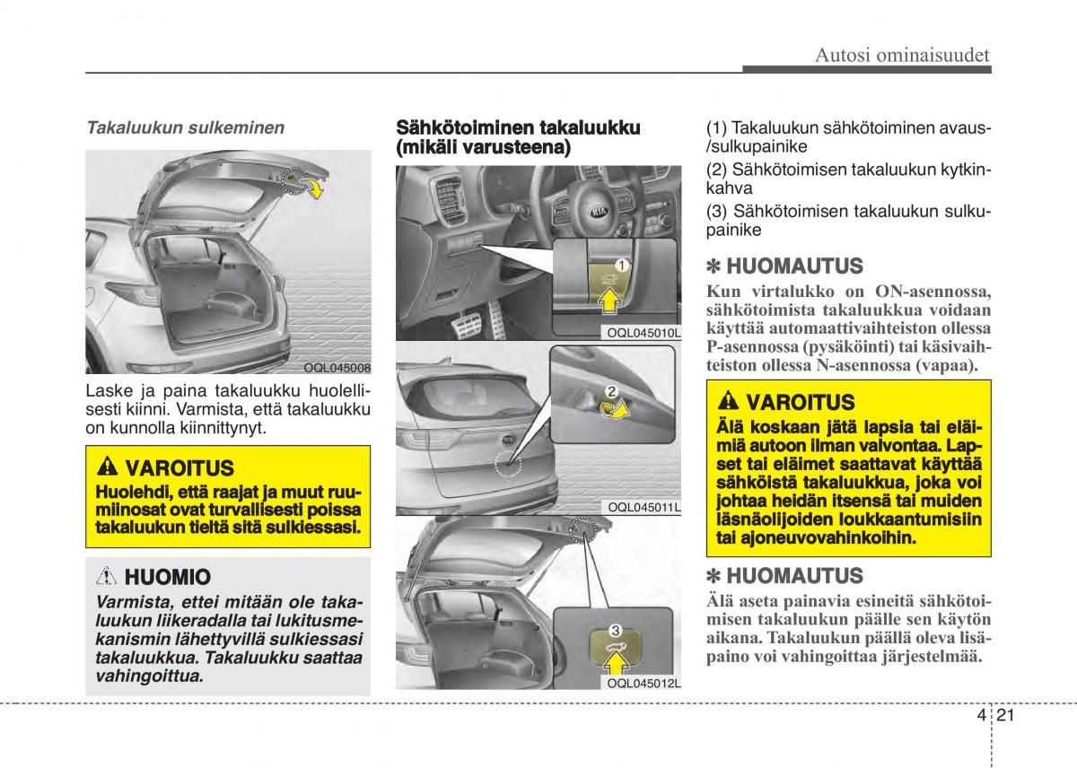 KIA Sportage IV omistajan kasikirja / page 112