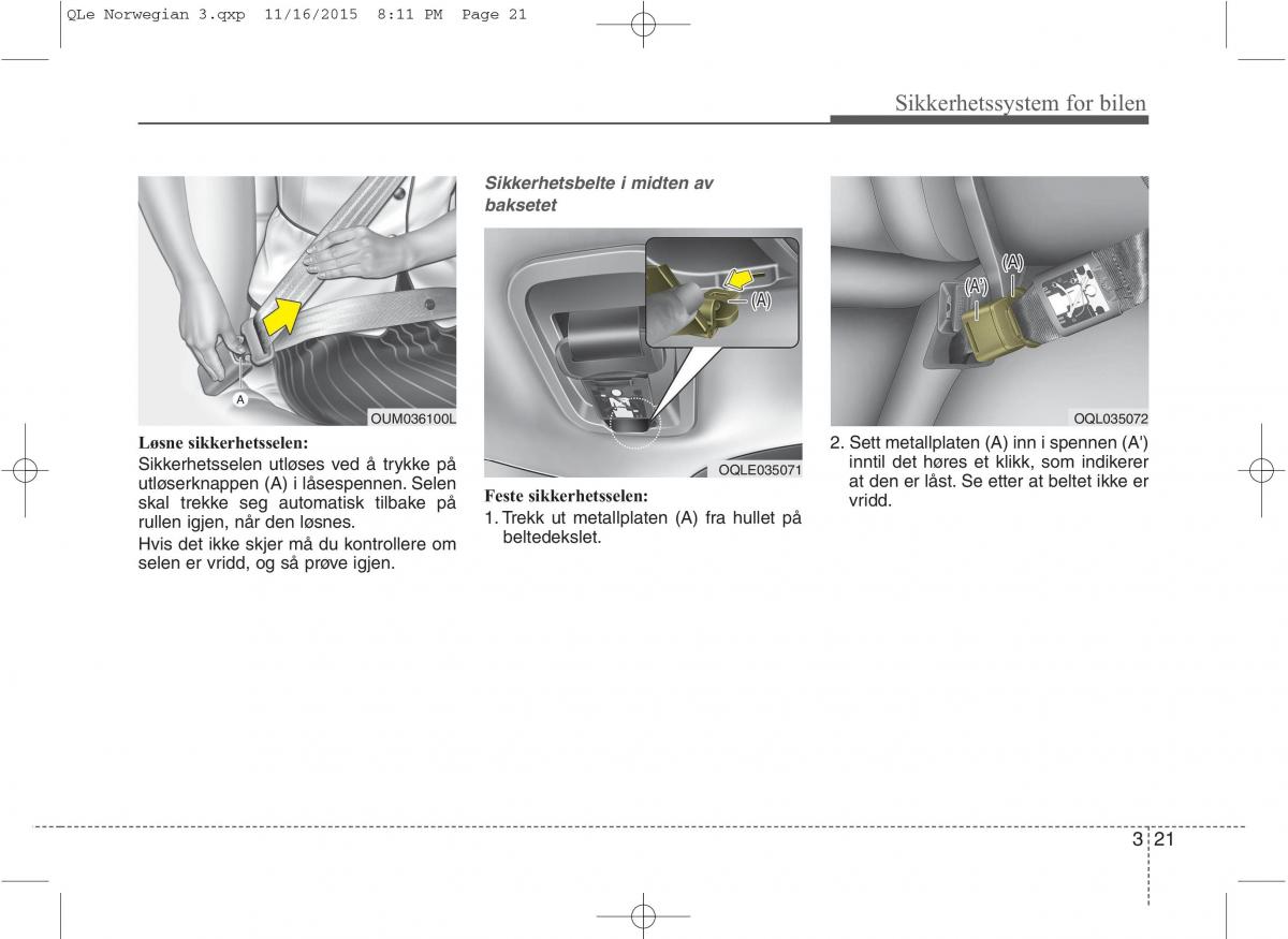 KIA Sportage IV bruksanvisningen / page 38