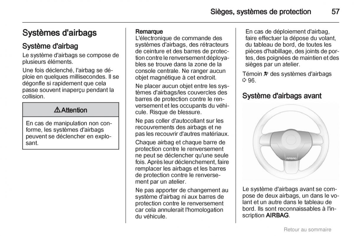 Opel Astra H III 3 manuel du proprietaire / page 57