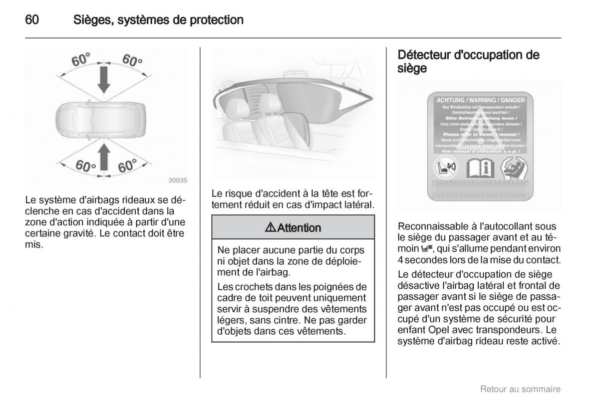 Opel Astra H III 3 manuel du proprietaire / page 60