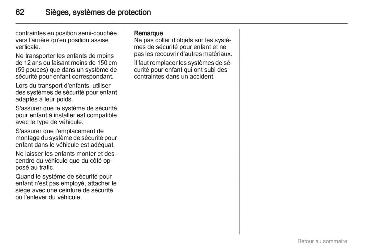 Opel Astra H III 3 manuel du proprietaire / page 62