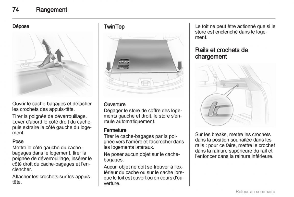 Opel Astra H III 3 manuel du proprietaire / page 74