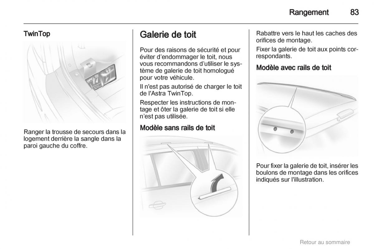 Opel Astra H III 3 manuel du proprietaire / page 83