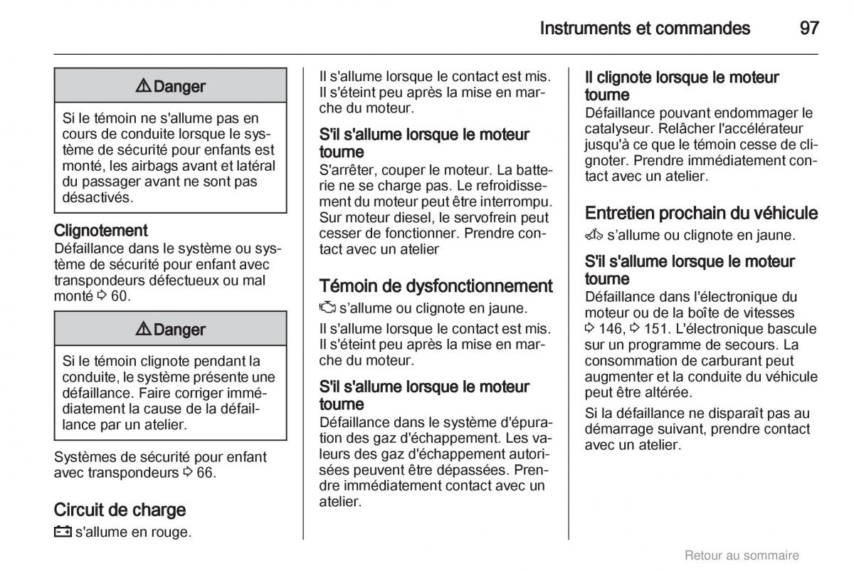 Opel Astra H III 3 manuel du proprietaire / page 97