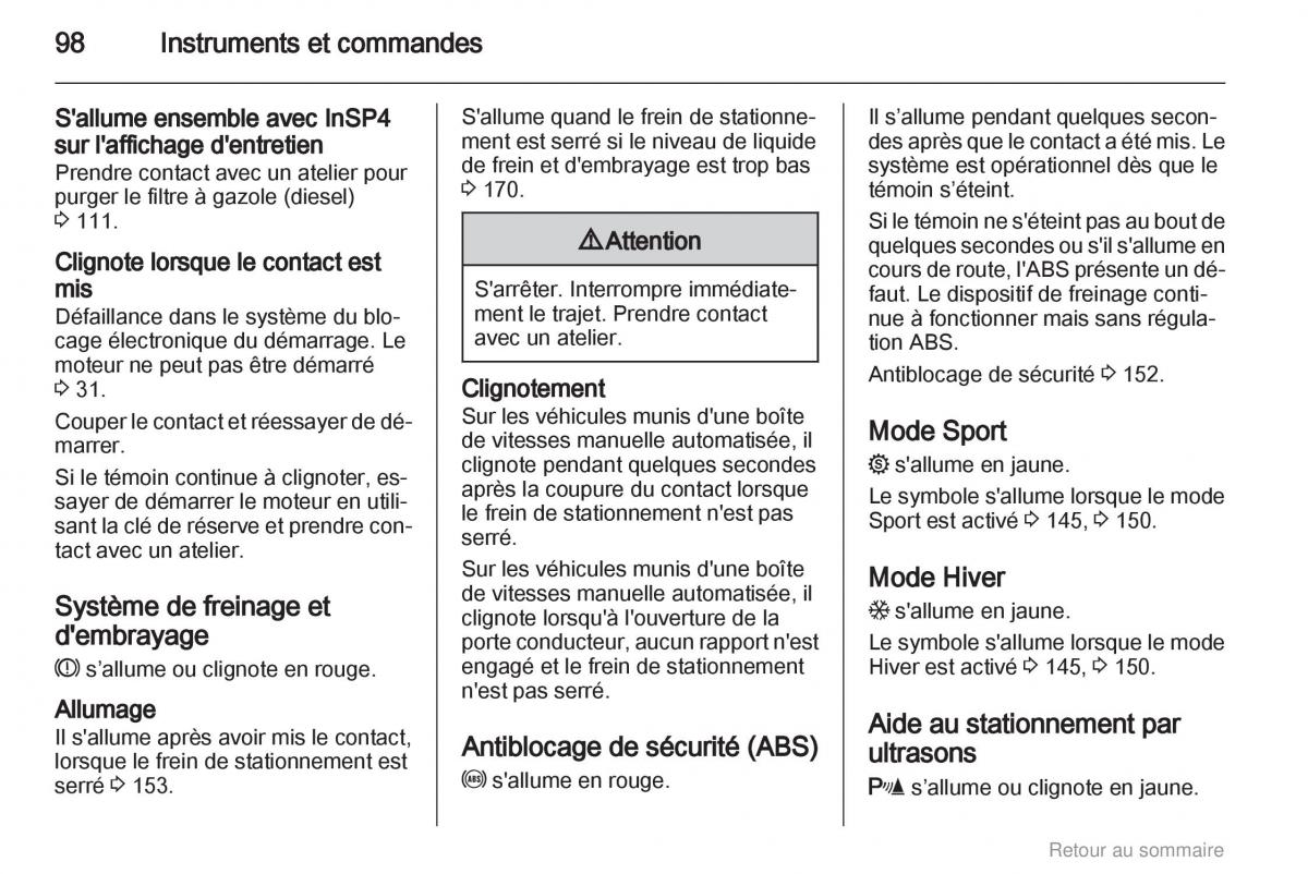 Opel Astra H III 3 manuel du proprietaire / page 98