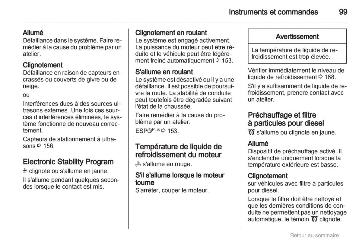 Opel Astra H III 3 manuel du proprietaire / page 99