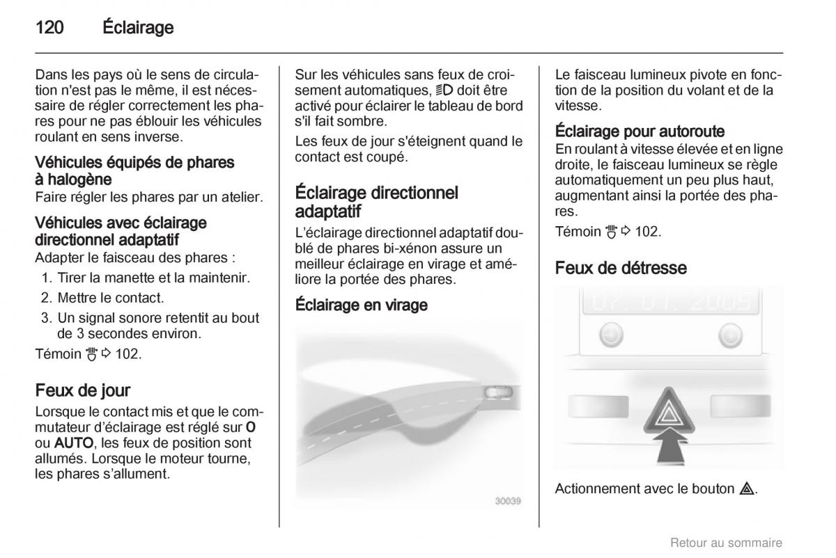 Opel Astra H III 3 manuel du proprietaire / page 120