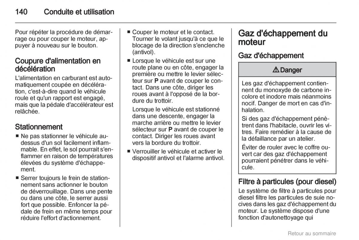 Opel Astra H III 3 manuel du proprietaire / page 140