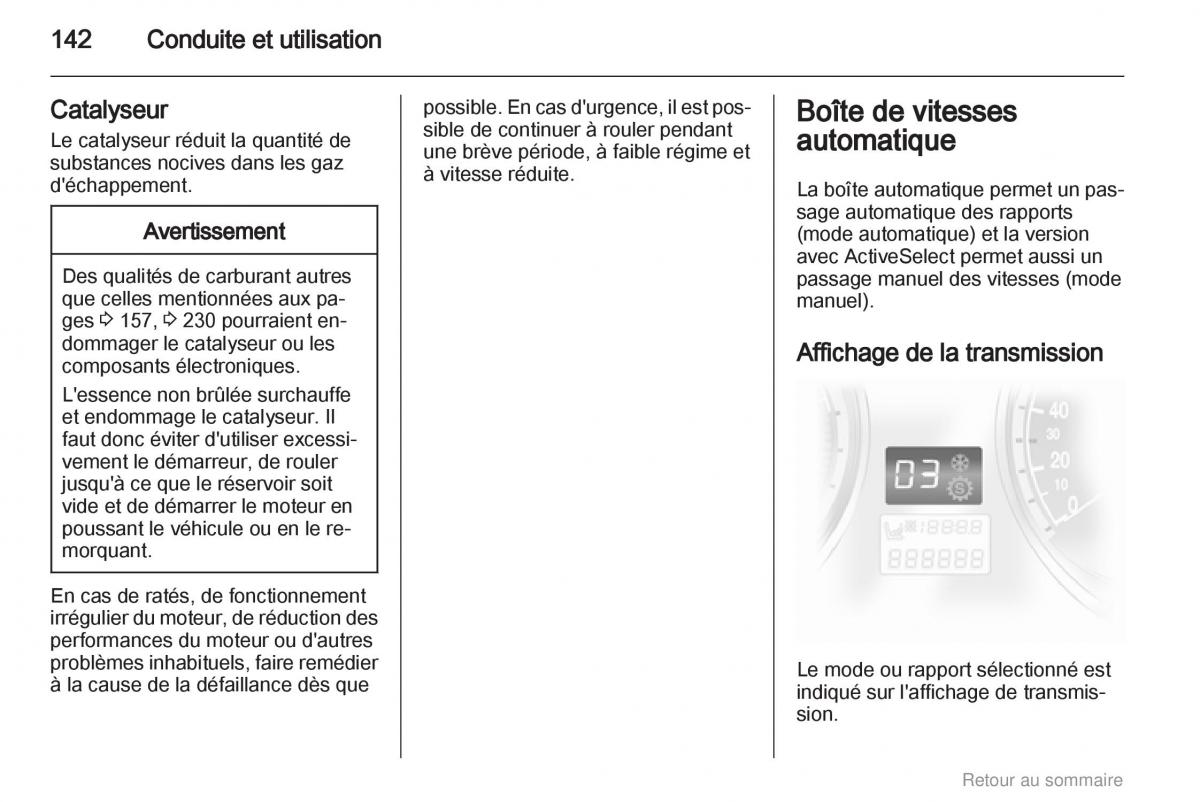 Opel Astra H III 3 manuel du proprietaire / page 142