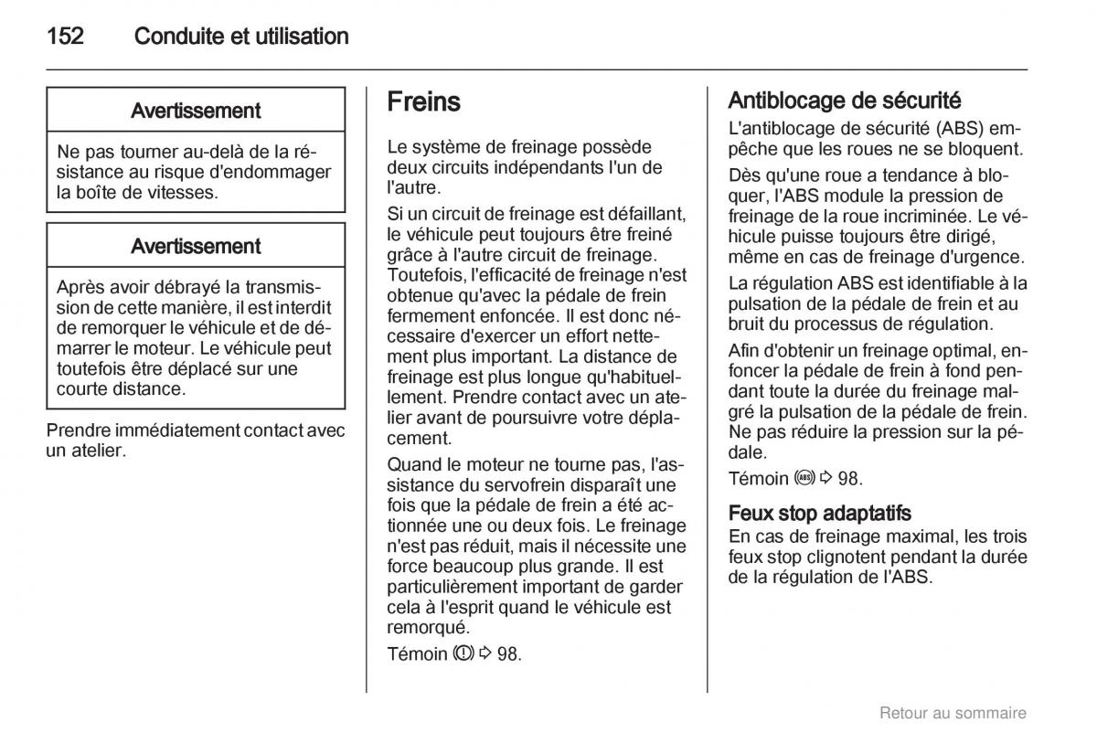 Opel Astra H III 3 manuel du proprietaire / page 152