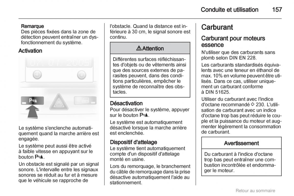 Opel Astra H III 3 manuel du proprietaire / page 157