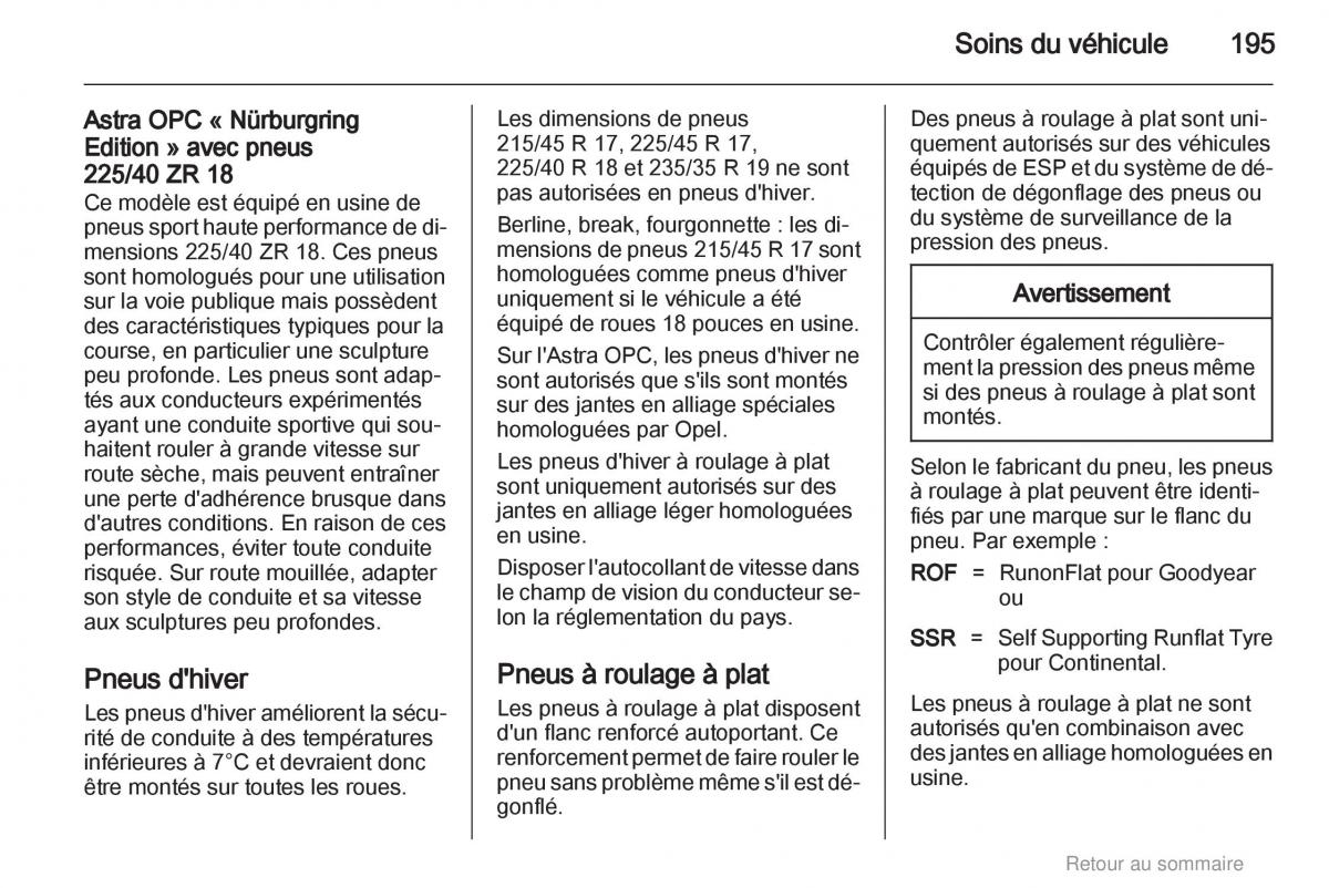 Opel Astra H III 3 manuel du proprietaire / page 195