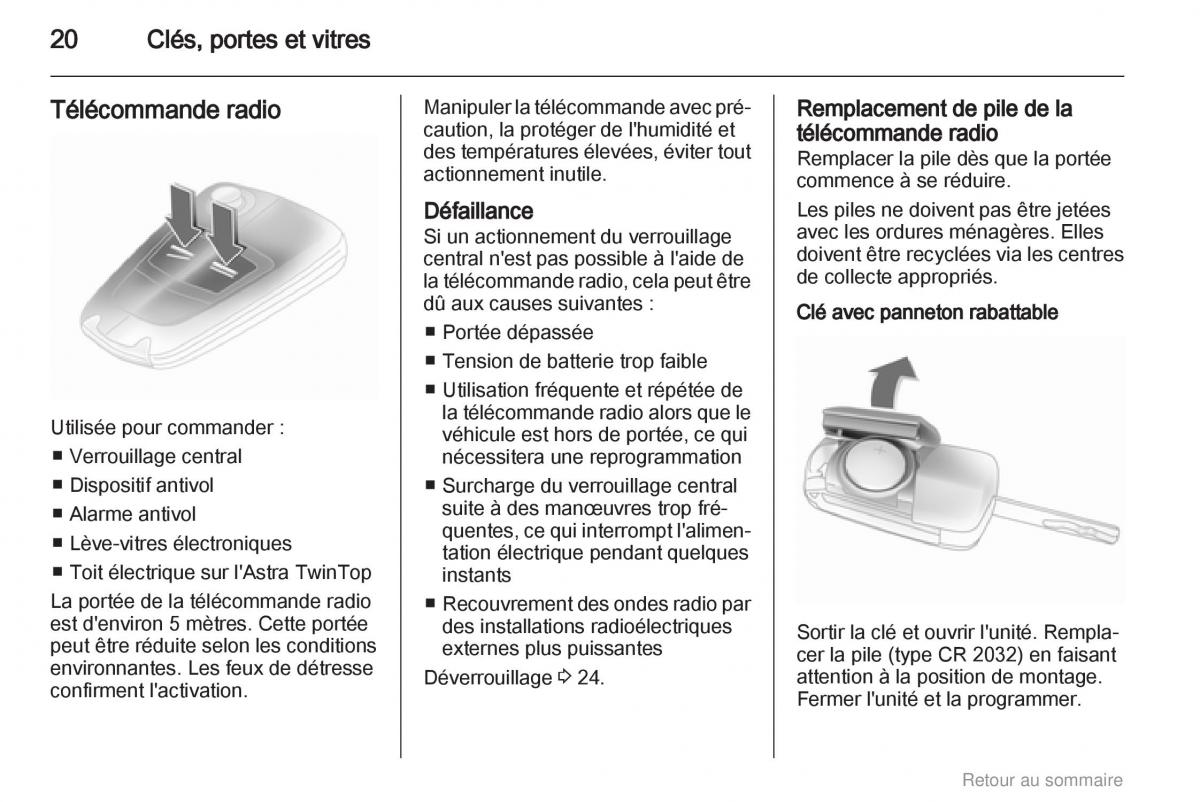 Opel Astra H III 3 manuel du proprietaire / page 20