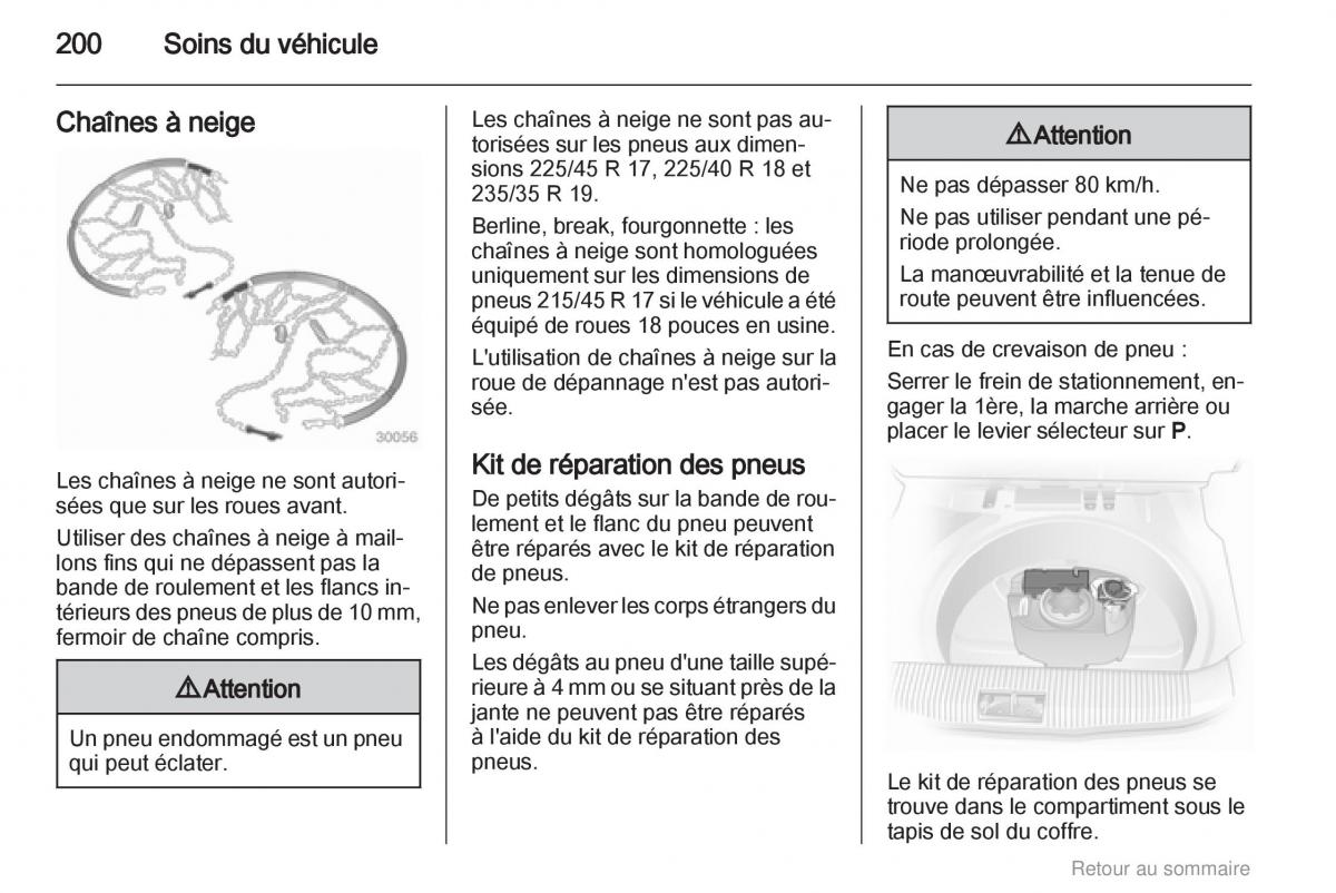 Opel Astra H III 3 manuel du proprietaire / page 200