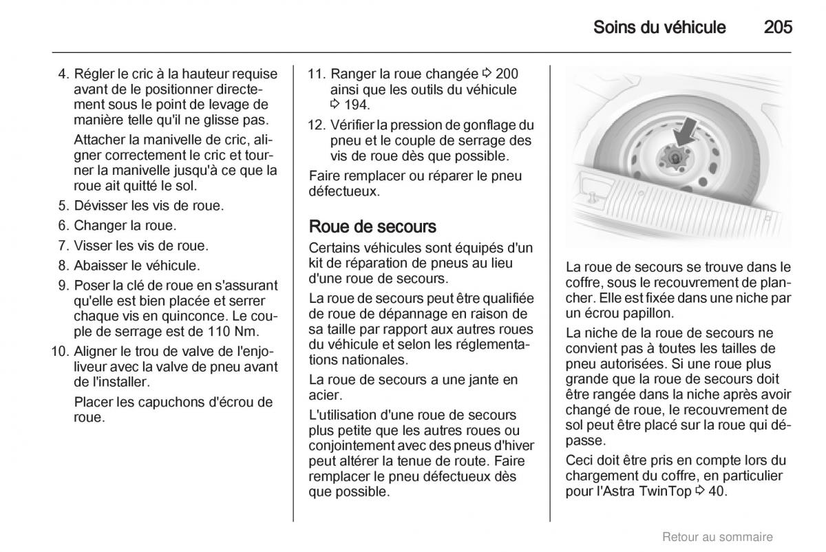 Opel Astra H III 3 manuel du proprietaire / page 205