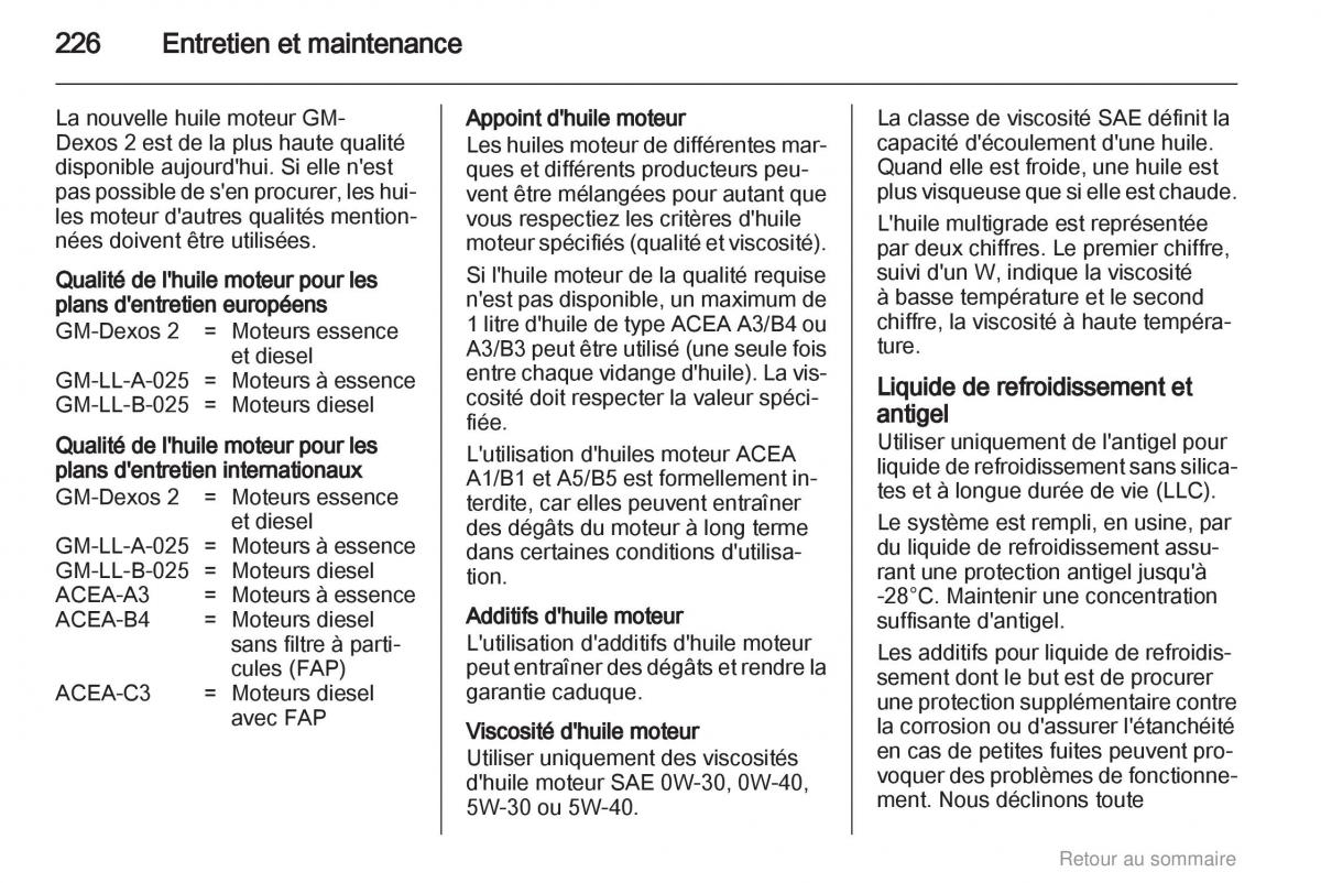 Opel Astra H III 3 manuel du proprietaire / page 226