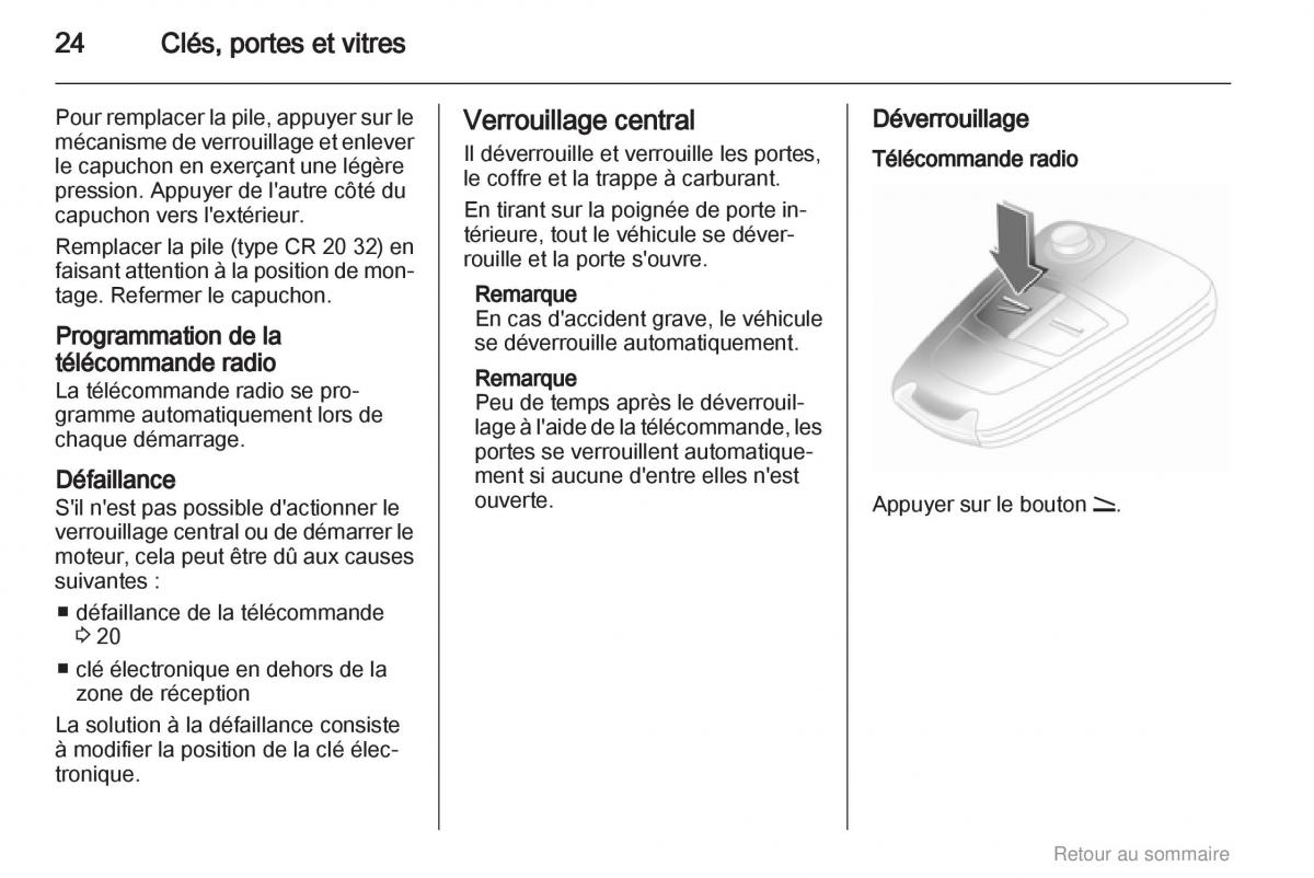 Opel Astra H III 3 manuel du proprietaire / page 24