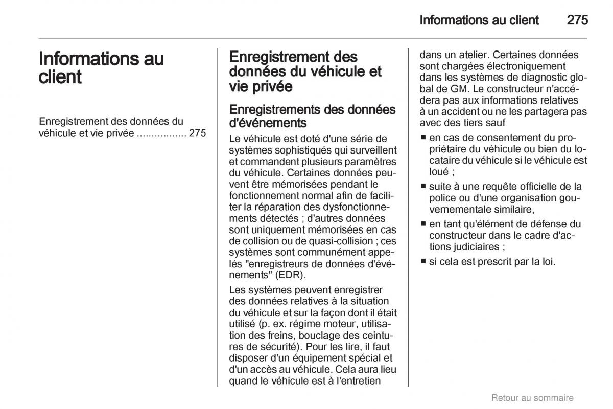 Opel Astra H III 3 manuel du proprietaire / page 275