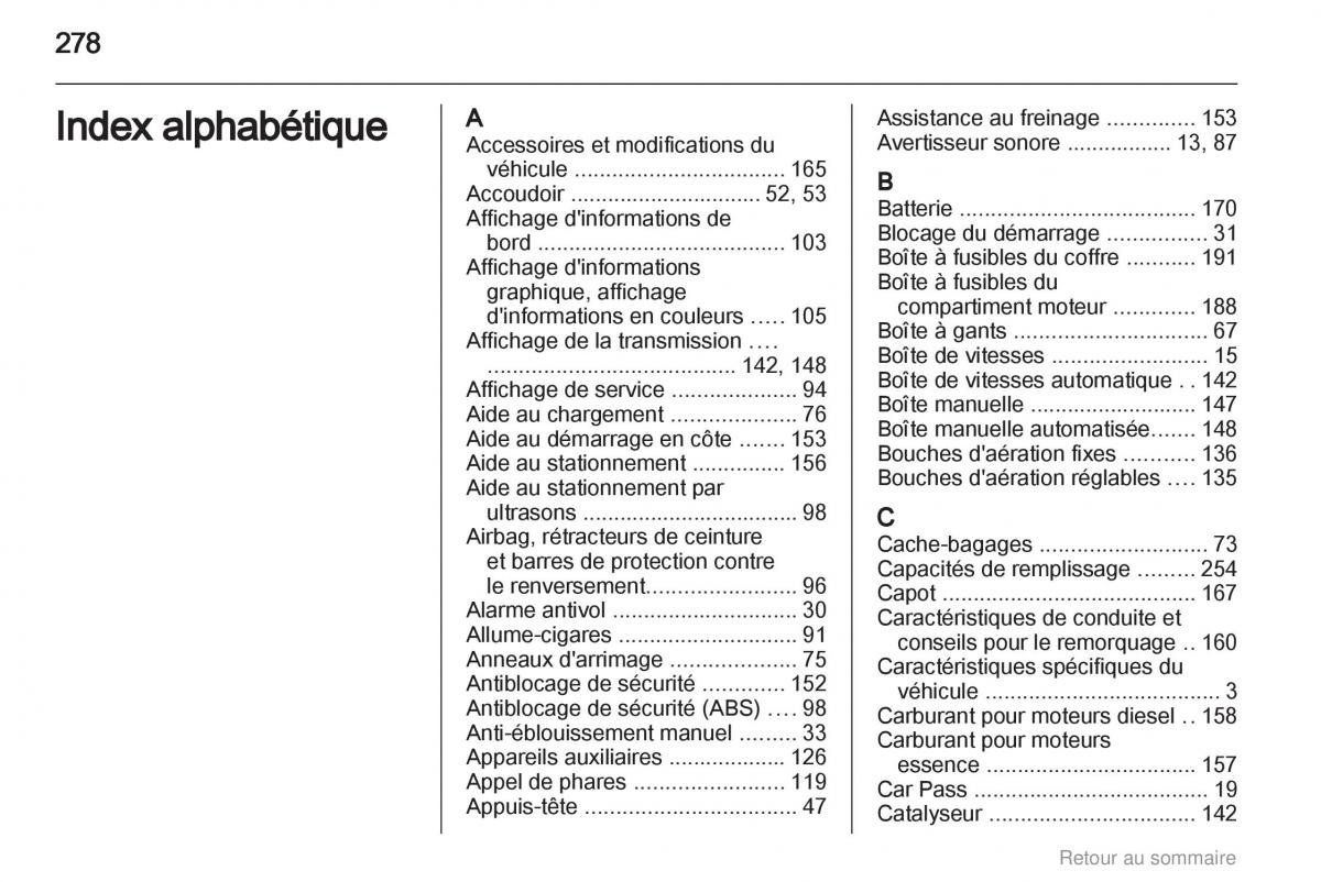 Opel Astra H III 3 manuel du proprietaire / page 278