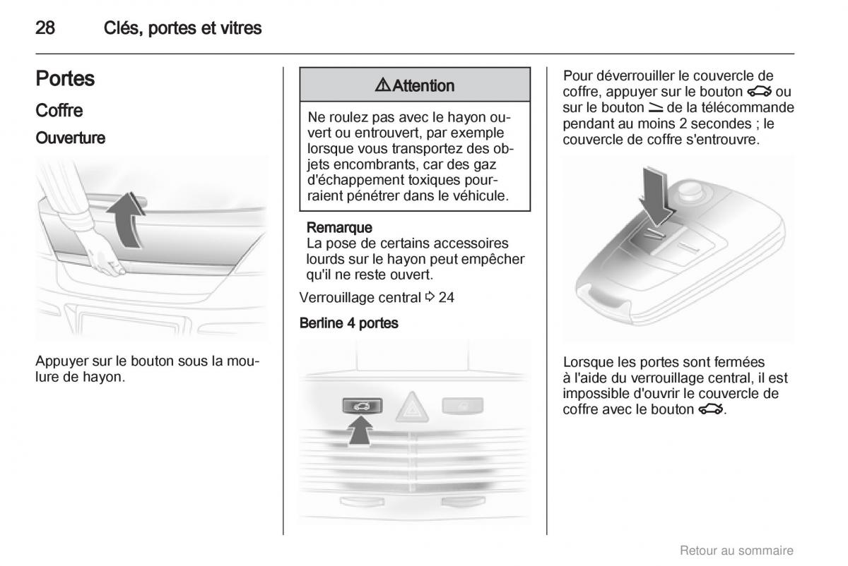 Opel Astra H III 3 manuel du proprietaire / page 28