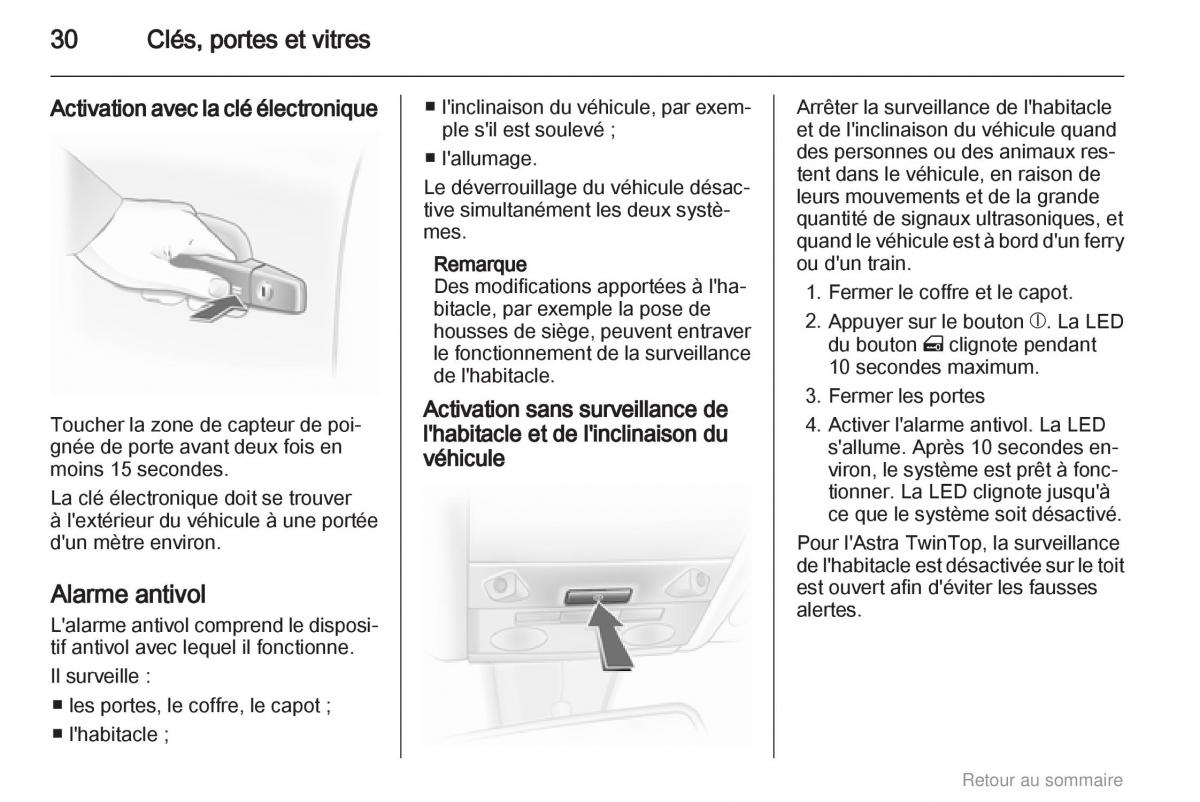 Opel Astra H III 3 manuel du proprietaire / page 30