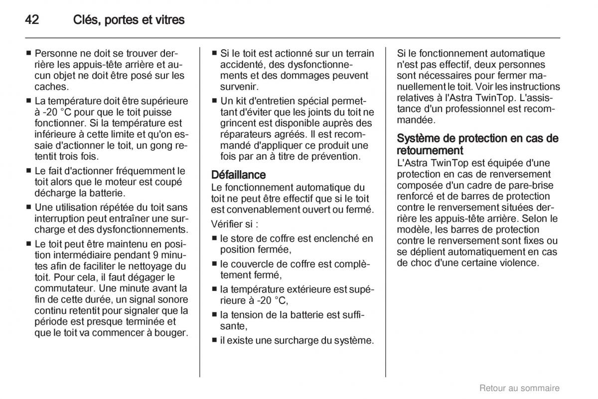 Opel Astra H III 3 manuel du proprietaire / page 42