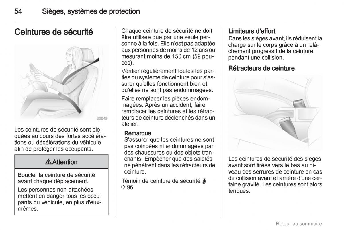 Opel Astra H III 3 manuel du proprietaire / page 54