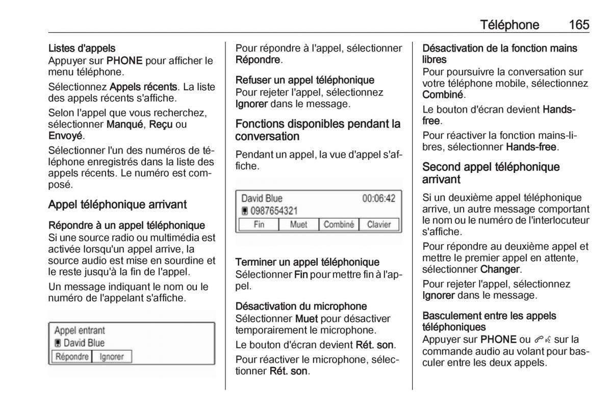 Opel Astra K V 5 manuel du proprietaire / page 165