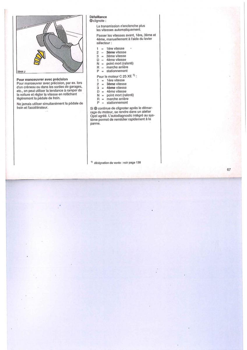 Opel Calibra manuel du proprietaire / page 67