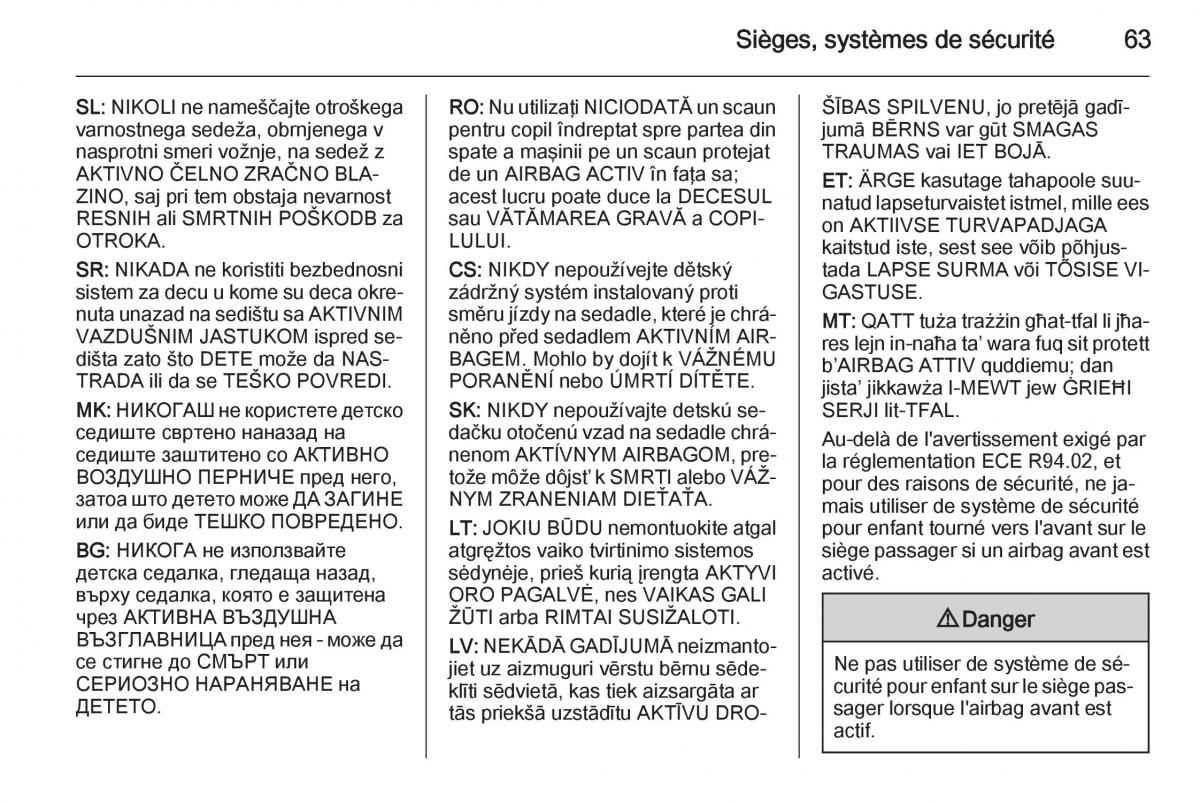 Opel Cascada Cabrio manuel du proprietaire / page 65