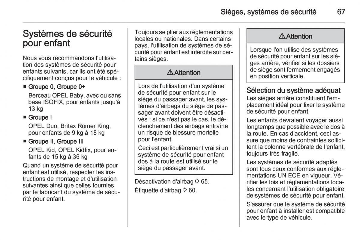 Opel Cascada Cabrio manuel du proprietaire / page 69