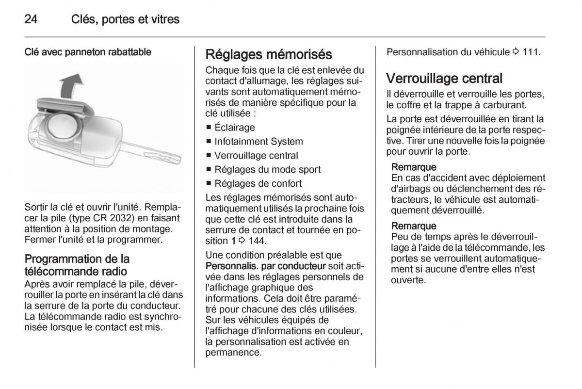 Opel Cascada Cabrio manuel du proprietaire / page 26