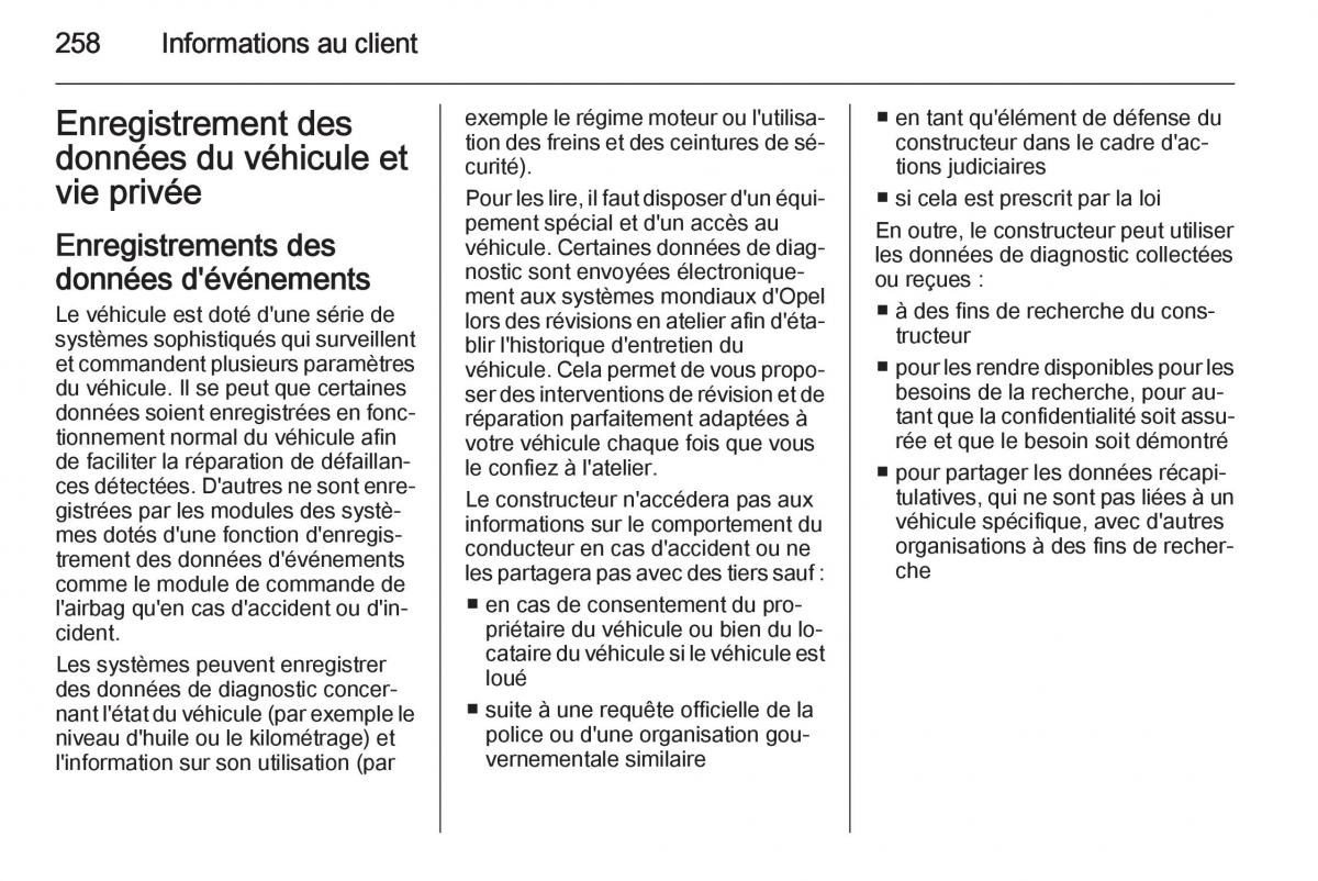 Opel Cascada Cabrio manuel du proprietaire / page 260
