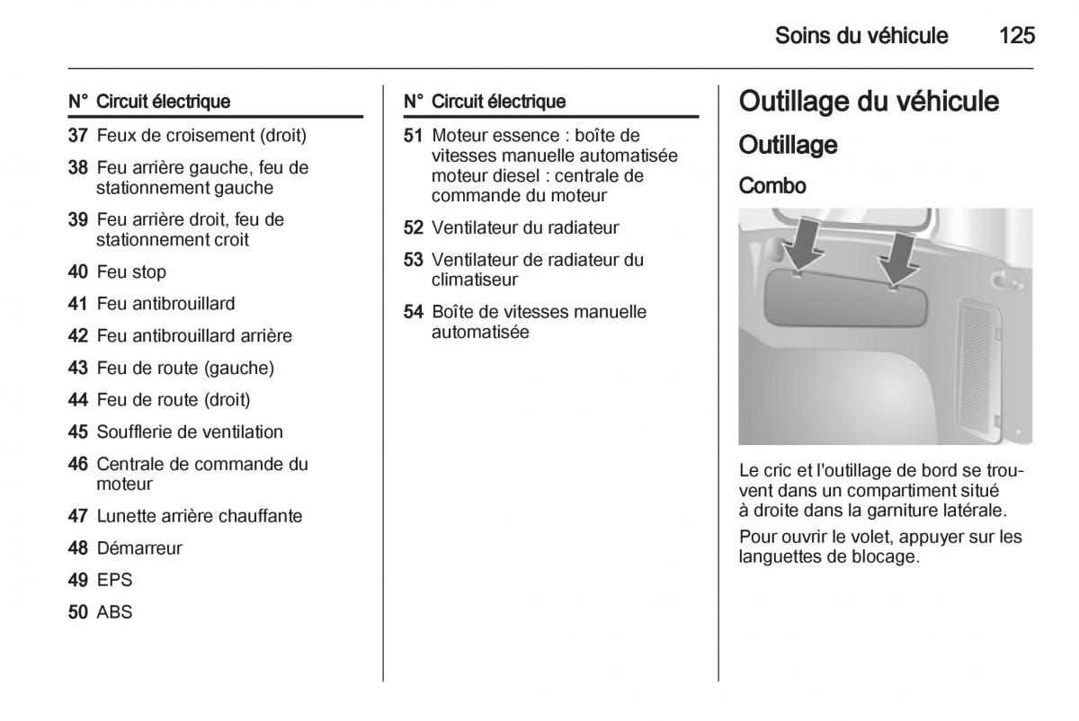 Opel Combo C manuel du proprietaire / page 125