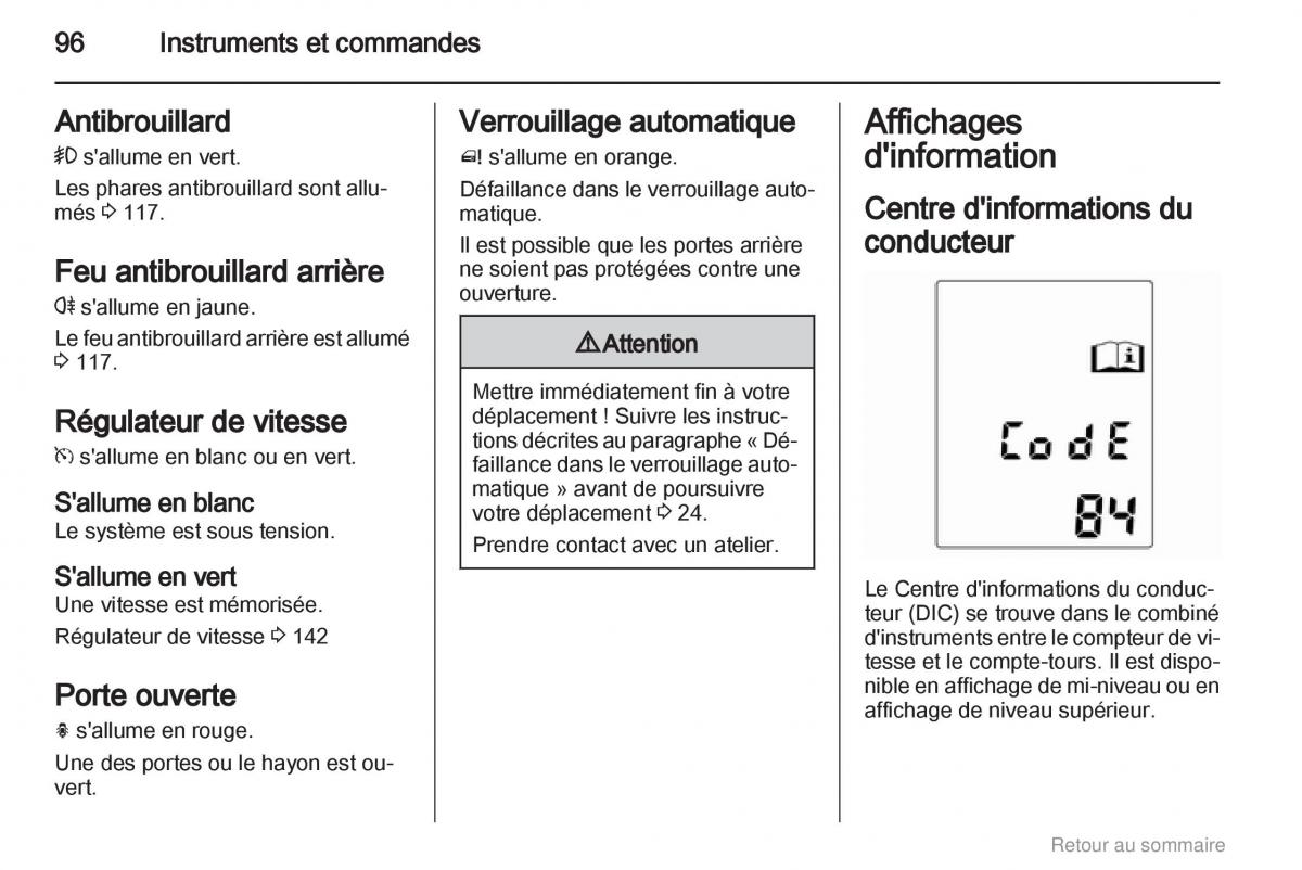 Opel Meriva B manuel du proprietaire / page 96