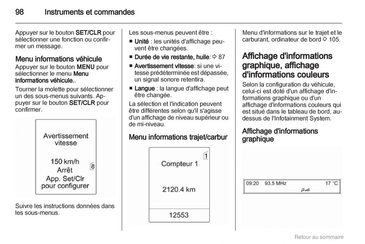 Opel Meriva B manuel du proprietaire / page 98