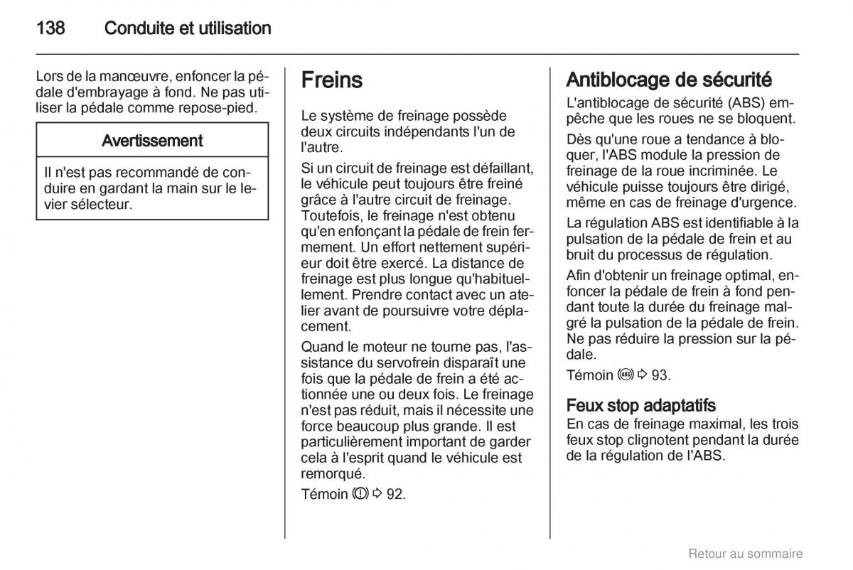 Opel Meriva B manuel du proprietaire / page 138