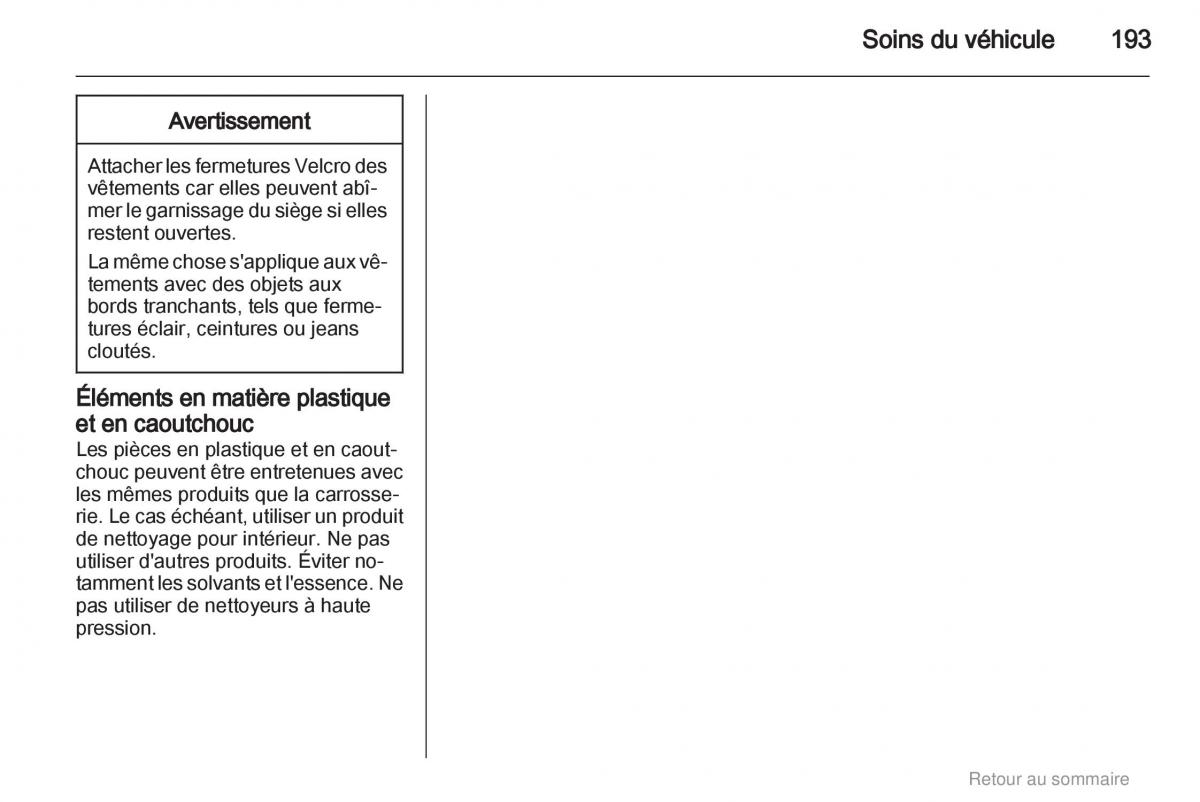 Opel Meriva B manuel du proprietaire / page 193