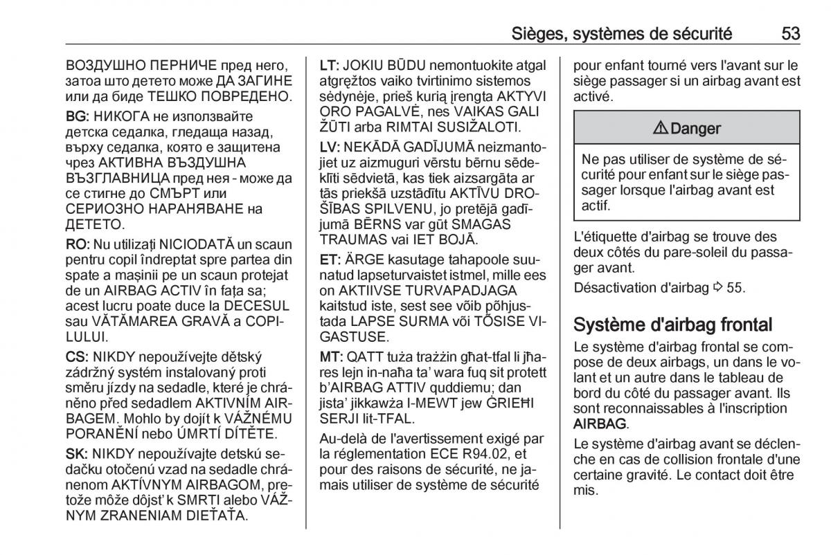 manual Opel Meriva B FL manuel du proprietaire / page 55