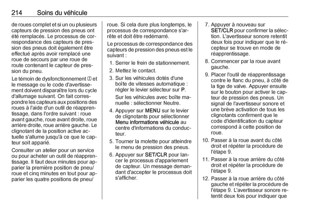 manual Opel Meriva B FL manuel du proprietaire / page 216