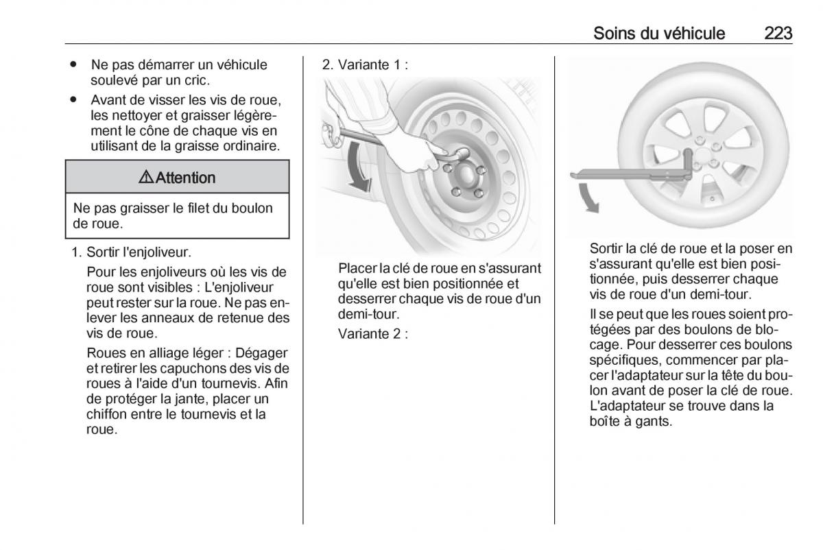 manual Opel Meriva B FL manuel du proprietaire / page 225