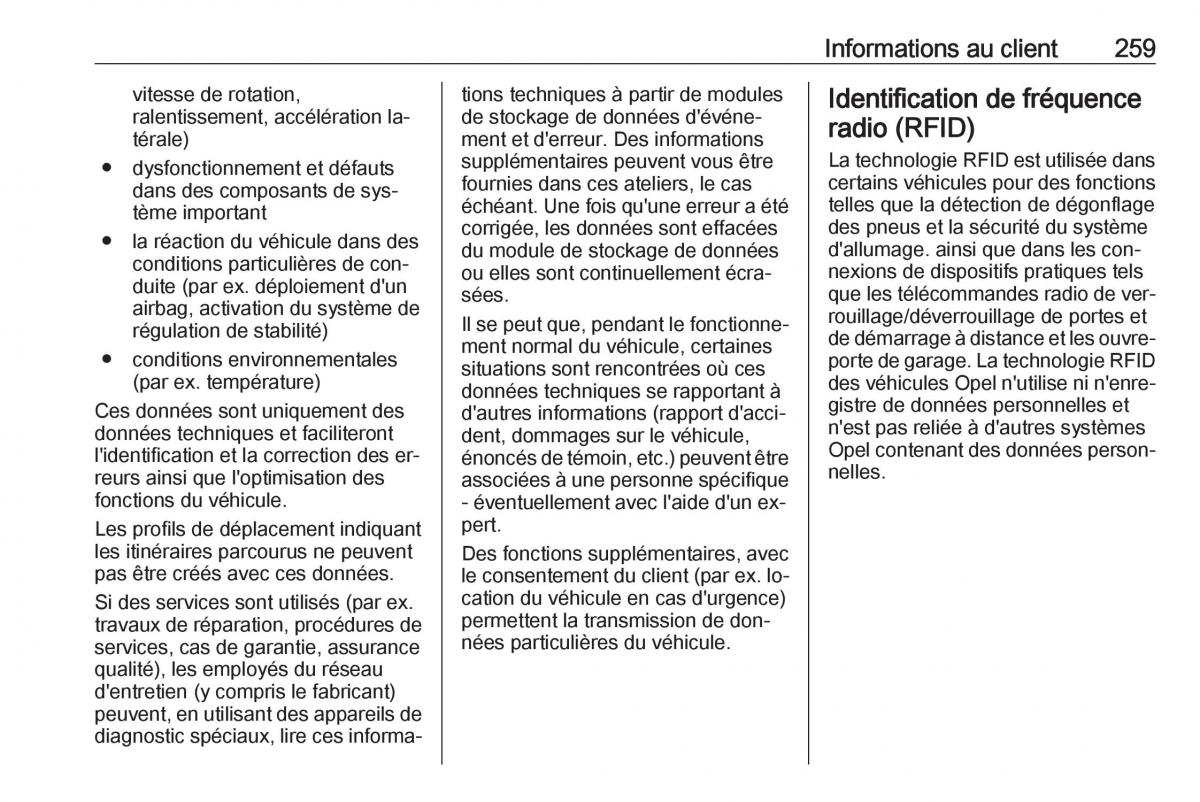 Opel Meriva B FL manuel du proprietaire / page 261