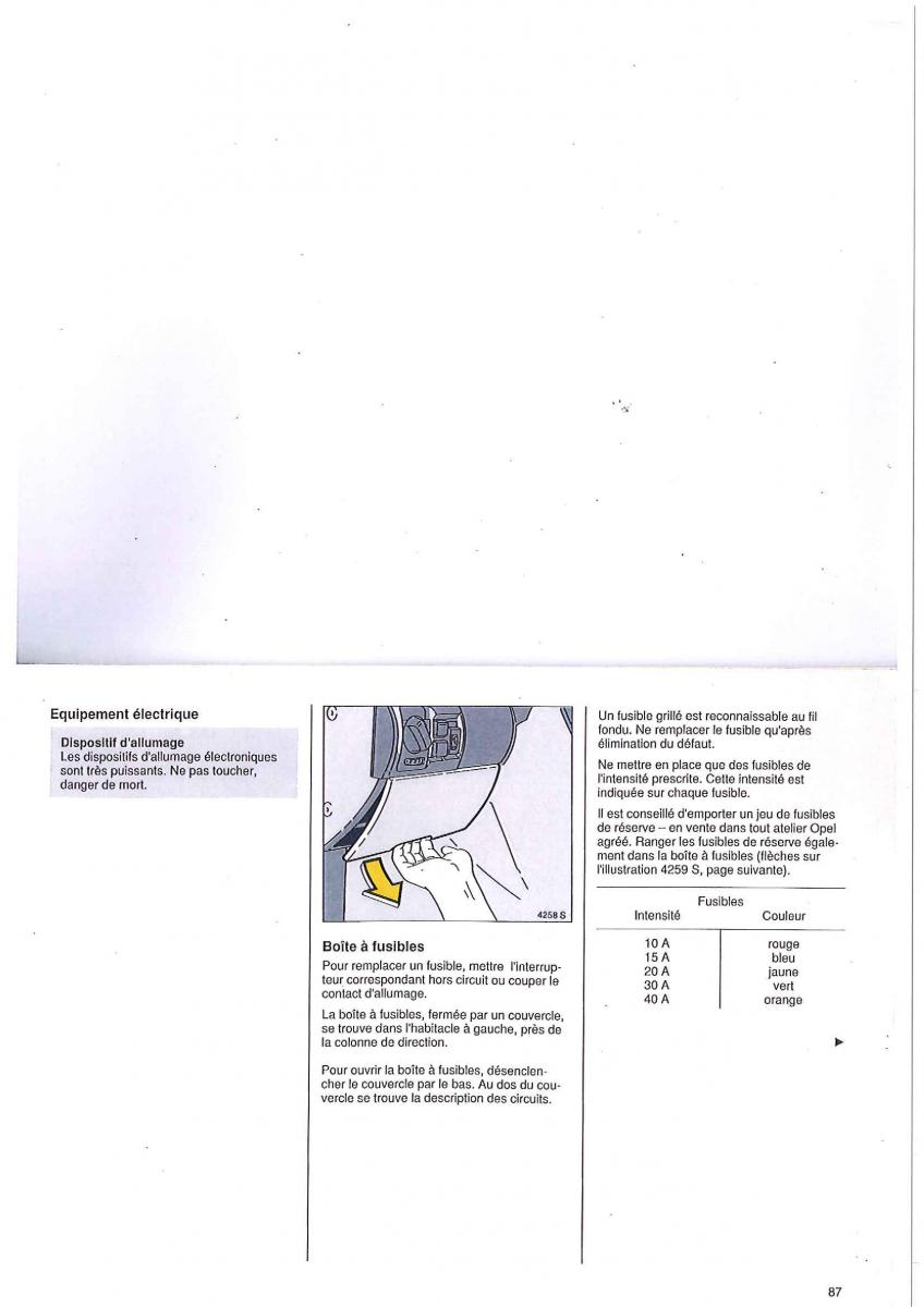 manual Opel Tigra I manuel du proprietaire / page 87