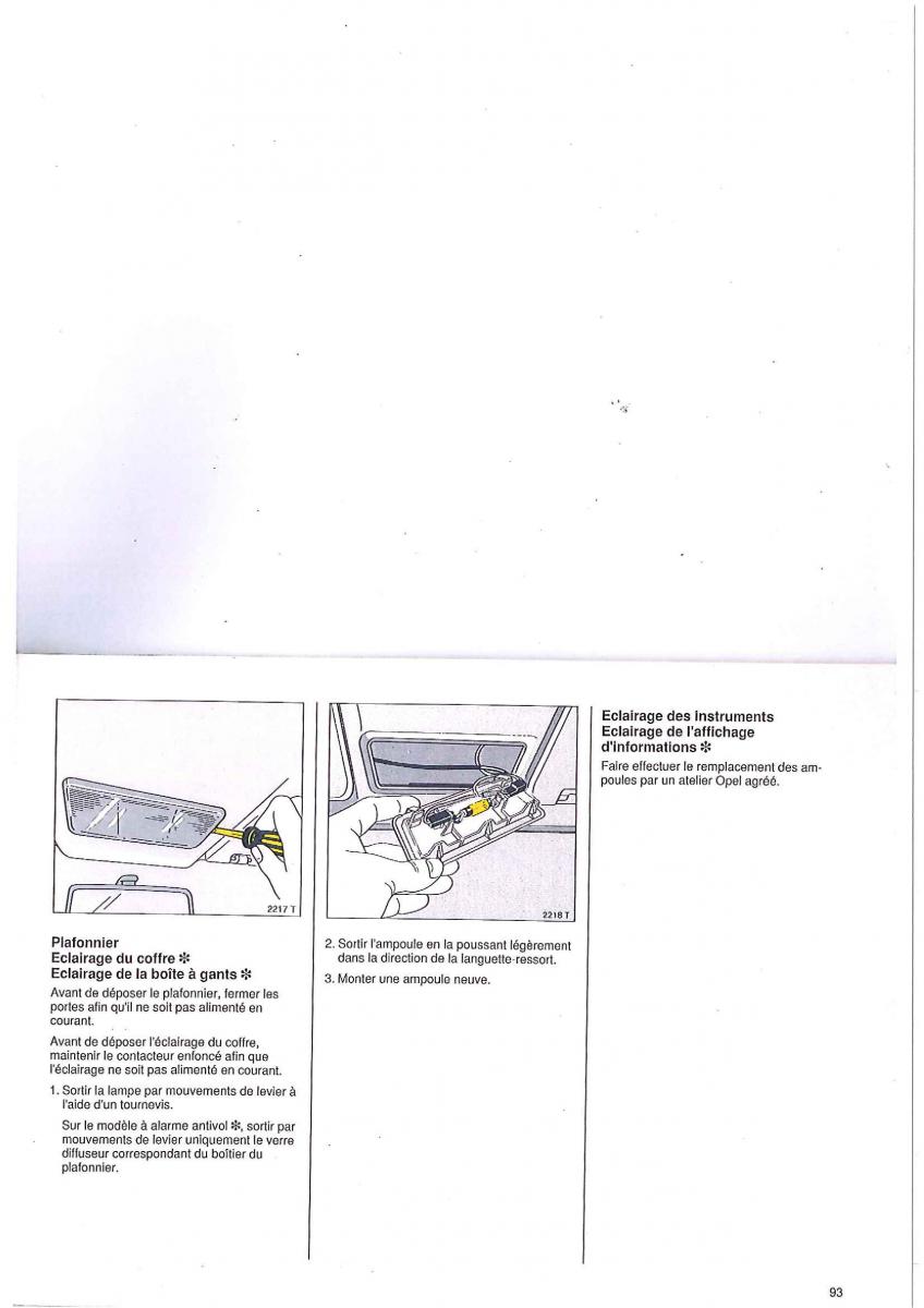 manual Opel Tigra I manuel du proprietaire / page 93